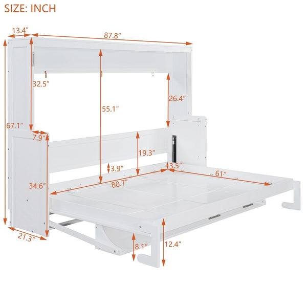 English Elm Queen Size Murphy Bed With Hydraulic Lift & Integrated Desk For Space-Saving Living Solutions N820S10033K-GIGA