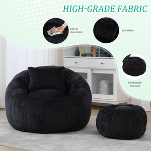 English Elm UNITED Cloud-Luxe Chenille Memory Foam Bean Bag Chair with Ottoman and Pillow for Ultimate Comfort Black W1568P361690