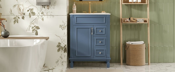 English Elm 24" French Inspired Bathroom Vanity with Ceramic Basin Soft Close Cabinet and 2 Drawers N710P318989C
