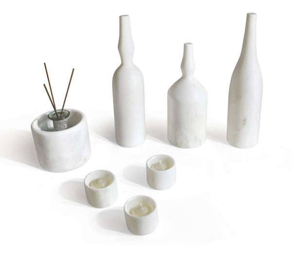 English Elm White Natural Marble Accessory Set - Luxury 7-Piece Collection For Stunning Living Room Décor W1696P262945-GIGA