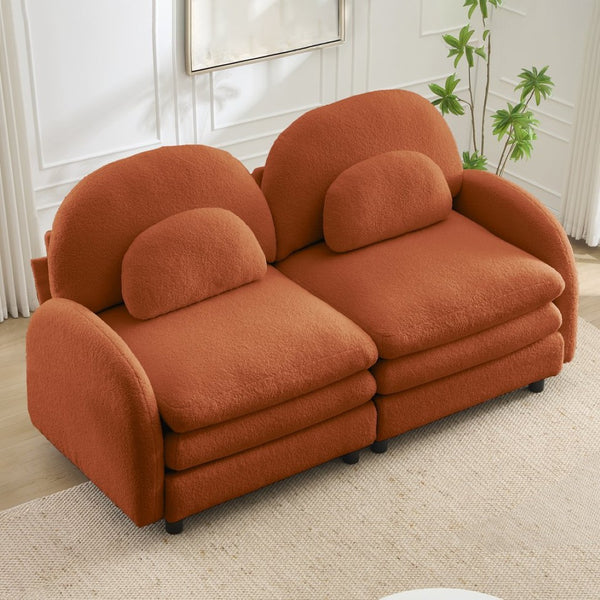 English Elm Teddy Fleece Curved Loveseat Modular Two Seater Sofa with Cloud Soft Double Layer Cushions Orange W5656S00091