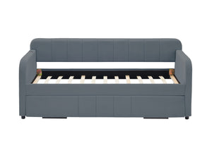 English Elm Twin Upholstered Daybed with Trundle Sofa Bed for Guest Room, Pine Wood Frame, Velvet Upholstery, Sturdy Slat Support and Full-Length Comfort Grey W1361S00022