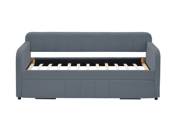 English Elm Twin Upholstered Daybed with Trundle Sofa Bed for Guest Room, Pine Wood Frame, Velvet Upholstery, Sturdy Slat Support and Full-Length Comfort Grey W1361S00022
