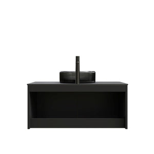 English Elm Dina Floating Bathroom Vanity Sintered Stone Top Glass Basin Striped Plywood Cabinet W2615S00553