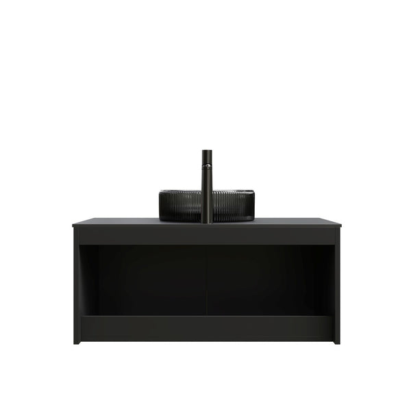 English Elm Dina Floating Bathroom Vanity Sintered Stone Top Glass Basin Striped Plywood Cabinet W2615S00553