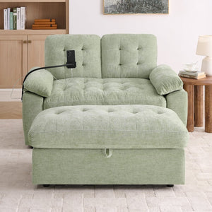 English Elm Leisure Chenille Two Seat Reclining Sofa with Usb Port Storage Ottoman Padded Armrests Cyan W487S00517