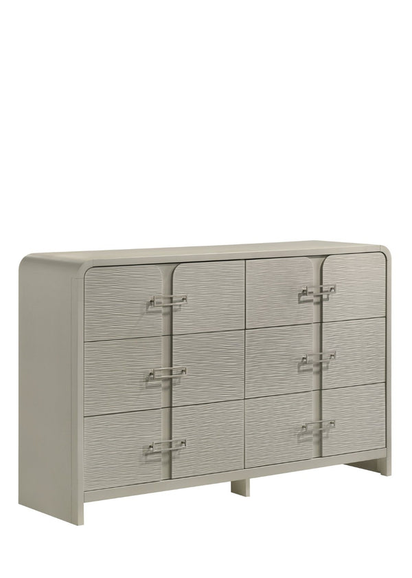 English Elm Aria Five Drawer Chest with Gloss Finish Metallic Pulls and Smooth Glide System B009P355213