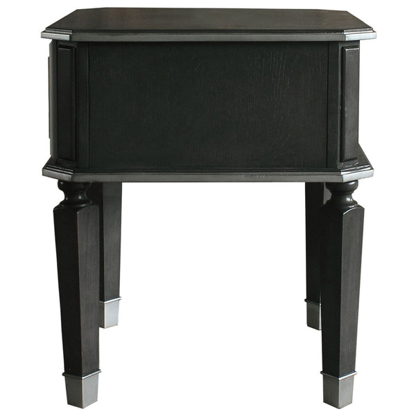 English Elm Charcoal End Table with 1 Drawer, 2/3 Glide, Silver Trim & Tapered Legs — Stylish Storage Accent B062P185733