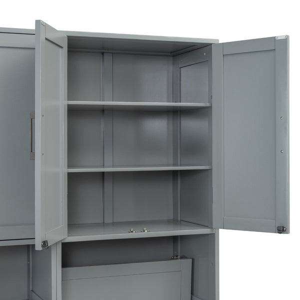 English Elm Twin Murphy Wall Bed with Integrated Closet Drawers and Desk for Studio Spaces Gray LP000595AAE-1