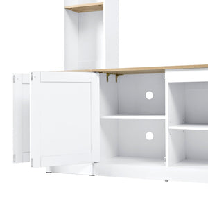 English Elm Arched Farmhouse Entertainment Center with Open Shelving for Living Room White N721S000063K