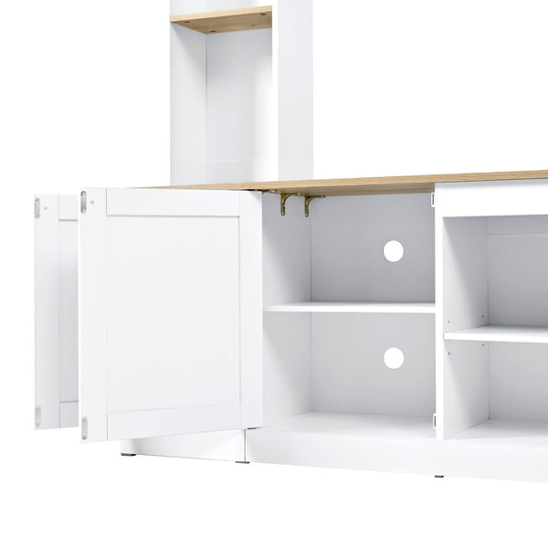 English Elm Arched Farmhouse Entertainment Center with Open Shelving for Living Room White N721S000063K