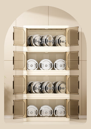 English Elm 19.69" Versatile 4-Tier Folding Storage Cabinet With Wheels, Magnetic Door & Collapsible Bins For Home W2873P207556