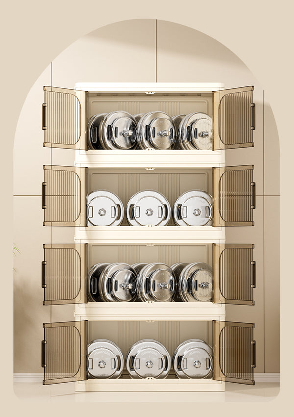 English Elm 19.69" Versatile 4-Tier Folding Storage Cabinet With Wheels, Magnetic Door & Collapsible Bins For Home W2873P207556