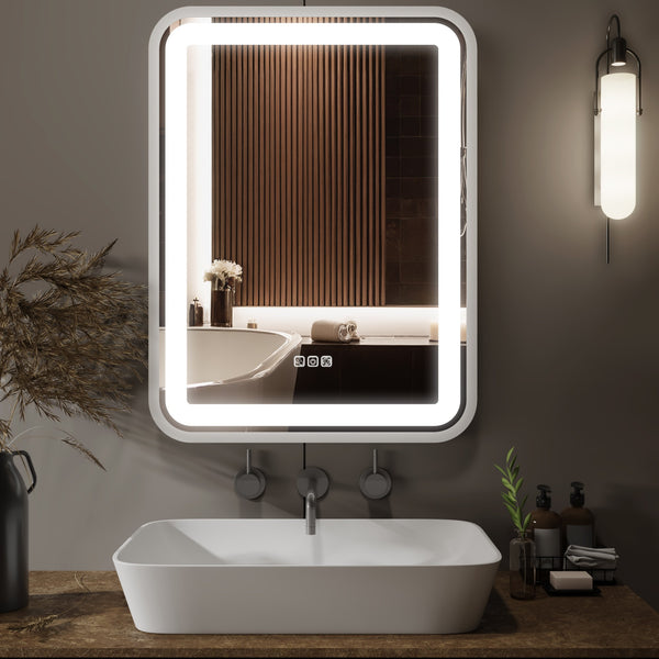 English Elm Bathroom LED Vanity Mirror 36x28 with Anti-Fog, Dimmable 3-Color Temp, Memory Function, Silver Frame T3177P284024