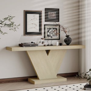 English Elm 66" Mid-century X-leg Console Oak Wash Veneer Entryway Sofa Table Geometric Base Imitative Oak W1435P337636