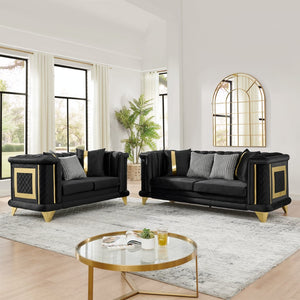 English Elm 69 Inch Velvet Tufted Loveseat Victorian Mid Century Glam Sofa with Gold Steel Frame W1191S00107