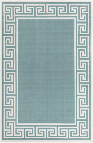 Unique Loom Outdoor Coastal Caye Machine Made Border Rug Aqua, Ivory/Gray/Green 5' 3" x 8' 0"
