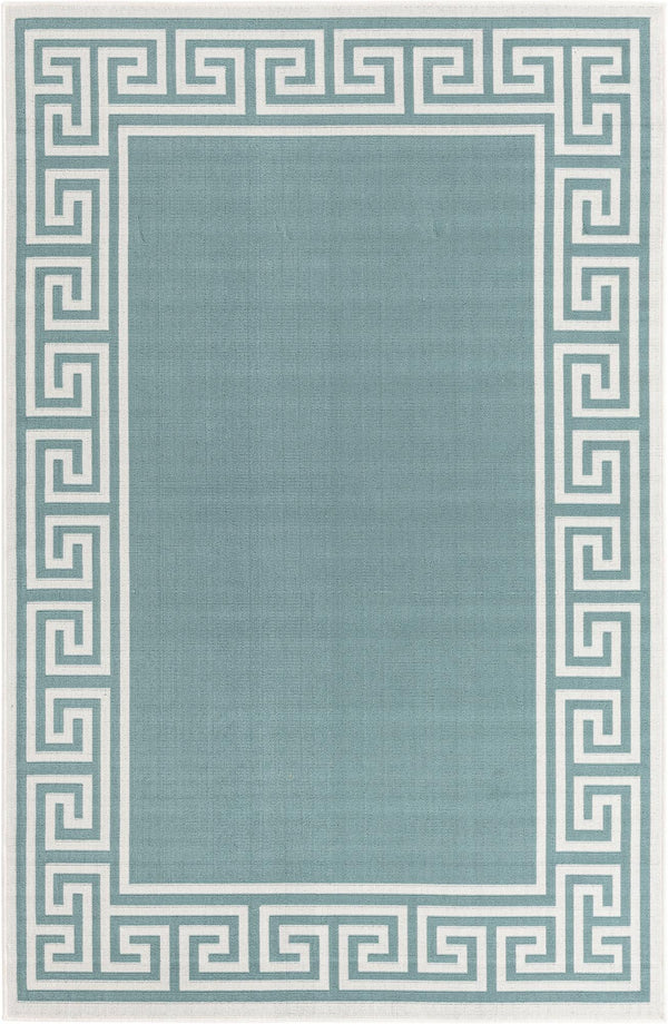 Unique Loom Outdoor Coastal Caye Machine Made Border Rug Aqua, Ivory/Gray/Green 5' 3" x 8' 0"