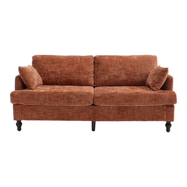 English Elm Modern chenille 2-seater sofa with LED, USB charging, storage pocket, solid wood legs, durable comfort Orange W395P318543