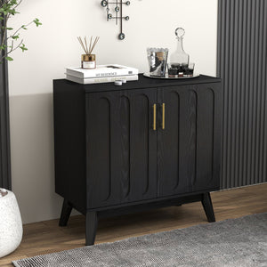 English Elm Mid Century Modern Fluted Sideboard Cabinet with Adjustable Shelves, Solid Wood Legs, Walnut Finish Elegant Storage for Living Room, Entryway W1801P272511
