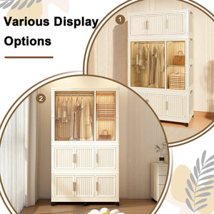 English Elm Portable Wardrobe Closet Organizer Cream White - Durable PP Modular Cube Storage with 9 Magnetic Doors, Hanging Rod and 6 Hangers, Quick Assemble-Friendly (36.8x18.1x15.8) W2699P253195