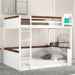 English Elm Queen Size Wooden Bunk Bed With Storage, Led Light, Usb Charging & Shelves For Modern Living Space N7090005006K-GIGA