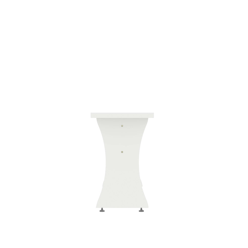 English Elm Coney Dining Bench with Curved Silhouette and 550 lb Capacity, Sleek MDF Frame for Modern Homes White B365P398210