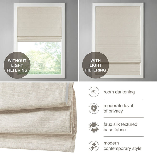 English Elm Printed Faux Silk Room Darkening Cordless Roman Shade with Thermal Backing, OEKO‑TEX Certified Energy Efficient Window Covering taupe 6.04 L x 11.42 W x 7.48 H B03598313