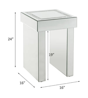 English Elm Noralie Acrylic Diamond Mirrored End Table Glam Accent for Bedroom Decor B2726P455663