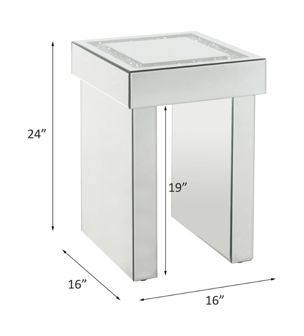English Elm Noralie Acrylic Diamond Mirrored End Table Glam Accent for Bedroom Decor B2726P455663