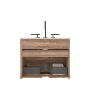 English Elm Gloria Floating Wall Mounted Oak Bathroom Vanity with Integrated Ceramic Sink Storage W1865S00195