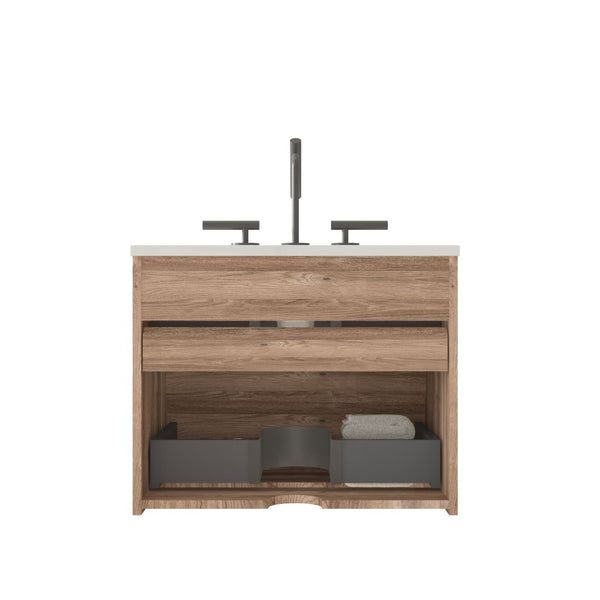 English Elm Gloria Floating Wall Mounted Oak Bathroom Vanity with Integrated Ceramic Sink Storage W1865S00195