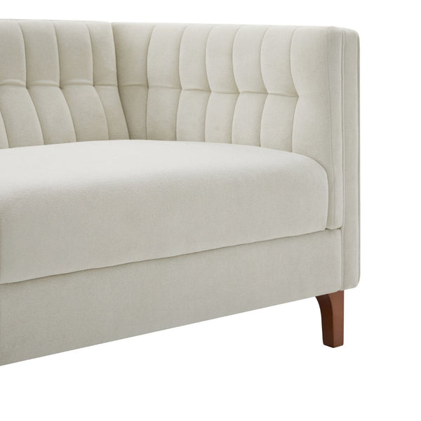 English Elm Modern Chenille Three Seater Sofa with Channel Tufted Back and Birch Wood Legs Beige N763S000100A