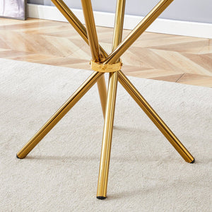 English Elm 4-Piece Modern Luxe Dining Set: 36.6'' Round Glass Table & Black-Gold Chairs For Stylish Spaces W1151S03682