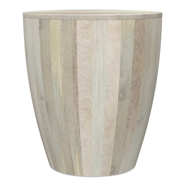 English Elm Elmbrook Solid Mango Wood Drum Side Table Whitewash Finish Vertical Panel Detail B136P419860