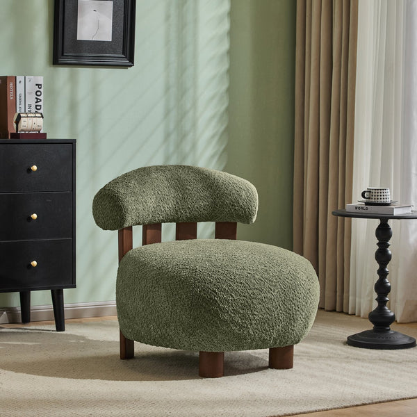 English Elm Christopher Knight Home® - Modern Boucle Accent Chair with Plush Rounded Silhouette, Solid Wood Frame, Cozy Reading Seat Olive Green,Walnut 29 L x 28.5 W x 21.85 H N776P278240S