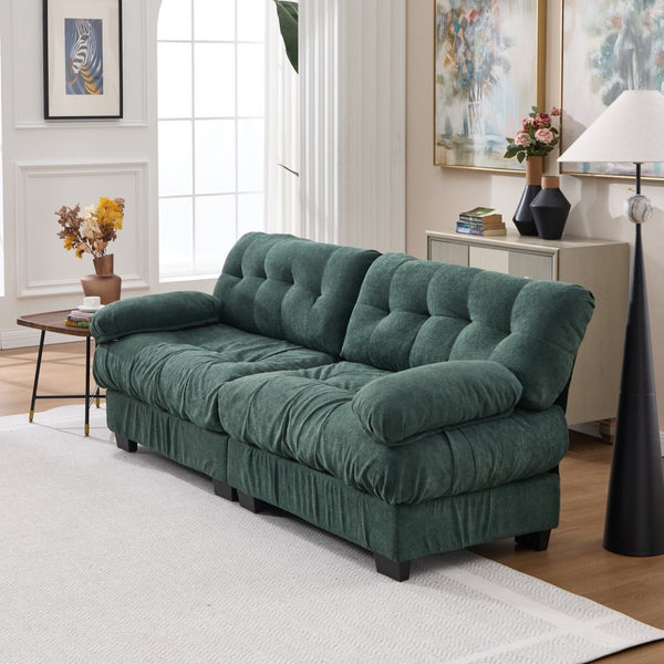 English Elm Cloud Modular Sectional Sofa Deep Seat Flannelette Upholstered Living Room Couch Green W2120S00019