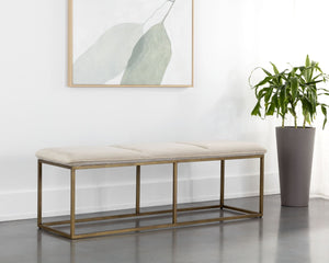 Sunpan ALLEY Bench - Elegant Burnished Brass Frame with Durable Piccolo Prosecco Fabric for Any Space 105517