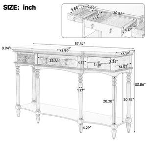 English Elm [video] Solid Pine Console Table Ornate Carved Legs Copper Hardware Soft-close Drawers Black N759P433566B