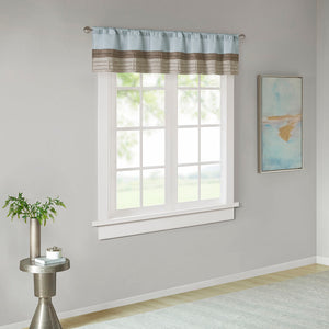 JLA Home Madison Park - Polyoni Pintuck Window Valance with Lined Striped Texture, Tailored Fullness & Easy Rod Pocket Blue MP41-2229