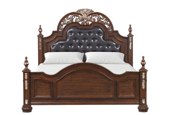 English Elm Lyon King Bed In Rich Cherry - Elegant Design With Tufted Headboard & Hand-Painted Gold Accents B078S00603