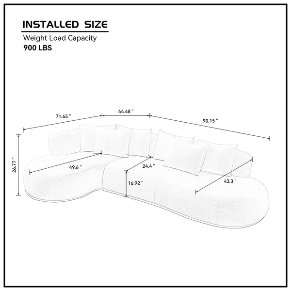 English Elm Modern L Shape Sectional Sofa 134.6" Modular Curved Chaise 6 Pillows PU Leather Base Orange W3208S00005