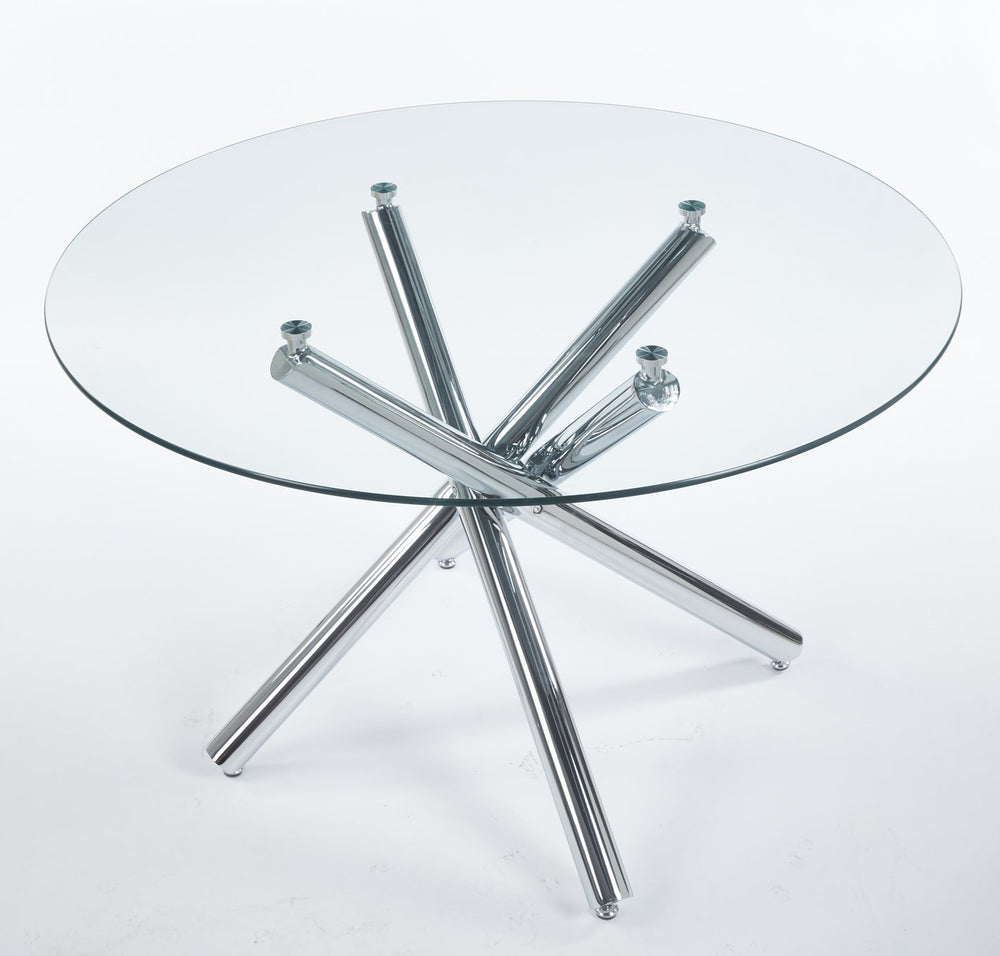 English Elm 1+4,5Pieces Modern Mid-Century Dining Set For 4-6 People With Glass Top & Metal Legs - Versatile Style W234S00115