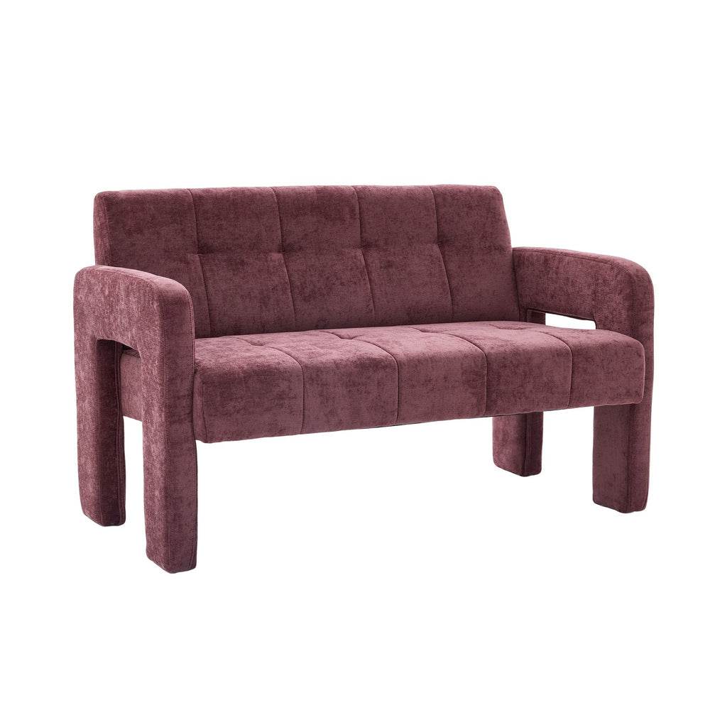 English Elm Nordic Ergonomic Double Armchair Upholstered Chenille Two-Seater Sofa 550lb Capacity Compact Lounge Chair WINE RED W395P380533