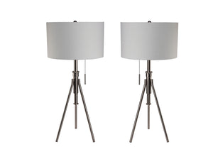 English Elm Vintage Tripod Floor Lamp with Stained Gold Metal Legs, Ivory Shade, Pull Switch, Adjustable Height Brushed Chrome 28.5 L x 16 W x 12 H B2741P317233