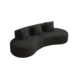 English Elm 3-seater Velvet Curved Sectional Sofa Plush Cloud Design for Open Living Rooms Black W1765S00124