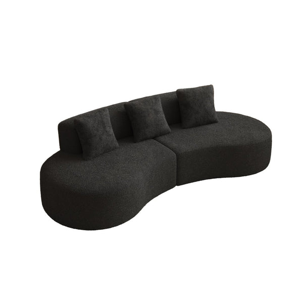 English Elm 3-seater Velvet Curved Sectional Sofa Plush Cloud Design for Open Living Rooms Black W1765S00124