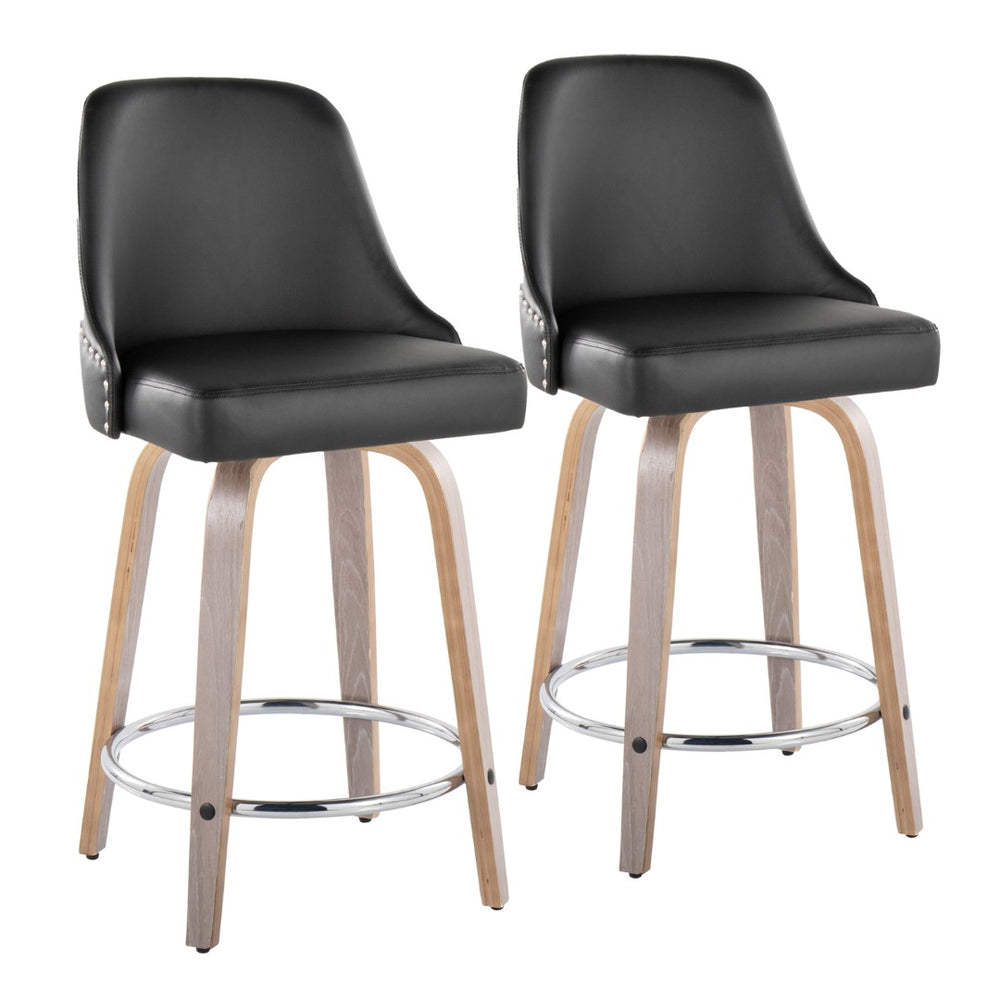English Elm Fixed-height Swivel Counter Stools with Faux Leather Seats and Chrome Footrest Set of 2 B202S01849