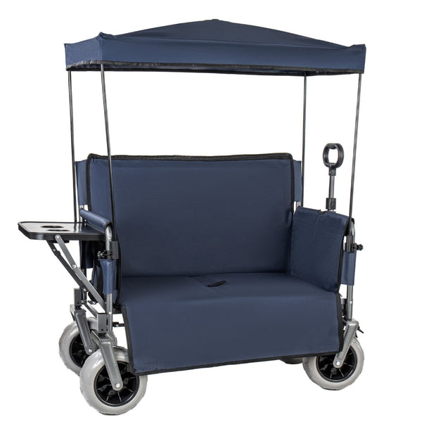 English Elm 3-in-1 Collapsible Wagon with Canopy Bench Tabletop and All-terrain Wheels for Camping Blue W2932P417651