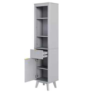 English Elm 68" Tall Fluted Freestanding Storage Cabinet with Drawer and Adjustable Shelf for Bathroom Gray N817P375218G